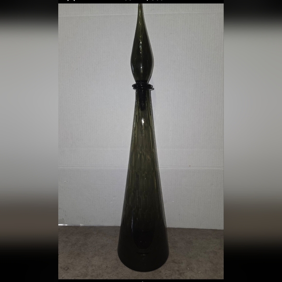 Vintage 27” Empoli Smokey Charcoal Genie Bottle With Stopper